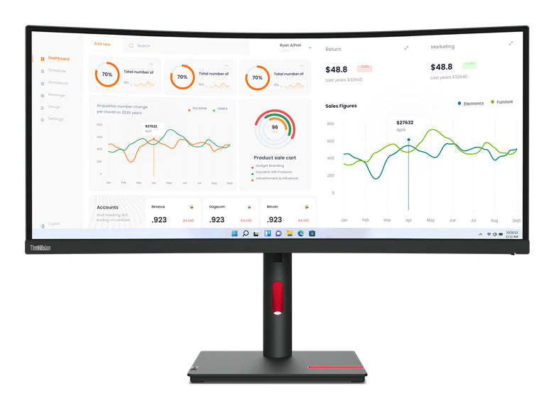 Lenovo ThinkVision T34w-30, 86.4 cm (34"), 3440 x 1440 pixels, Wide Quad HD, LED, 6 ms, Black