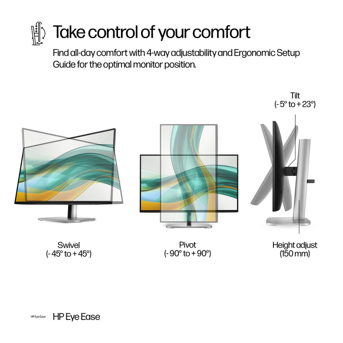 HP Series 5 Pro 23.8 inch FHD Monitor - 524pf, 60.5 cm (23.8"), 1920 x 1080 pixels, Full HD, LCD, 5 ms, Black, Silver