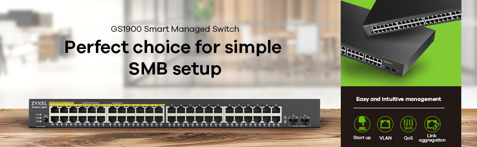 Zyxel 48-port GbE Smart Managed Switch, Managed, L2, Gigabit Ethernet (10/100/1000), Power over Ethernet (PoE), Rack mounting, 1U