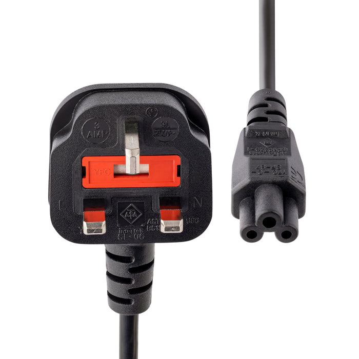 StarTech.com 6ft (2m) UK Laptop Power Cable, BS 1363 to C5 (Clover Leaf), 2.5A 250V, 18AWG, UK Laptop Replacement Cord, Printer Power Cable, Laptop Charger Cord, Laptop Power Brick Cord, 2 m, BS 1363, C5 coupler, 250 V, 2.5 A