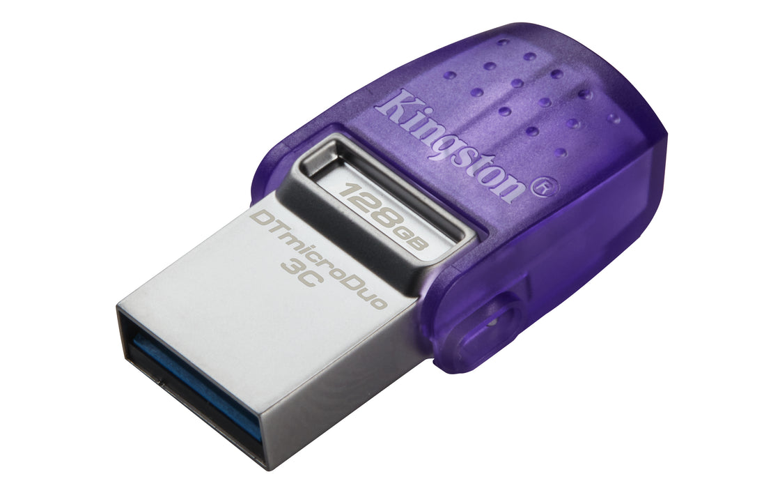 Kingston Technology DataTraveler 128GB microDuo 3C 200MB/s dual USB-A + USB-C, 128 GB, USB Type-A / USB Type-C, 3.2 Gen 1 (3.1 Gen 1), 200 MB/s, Other, Stainless steel, Purple