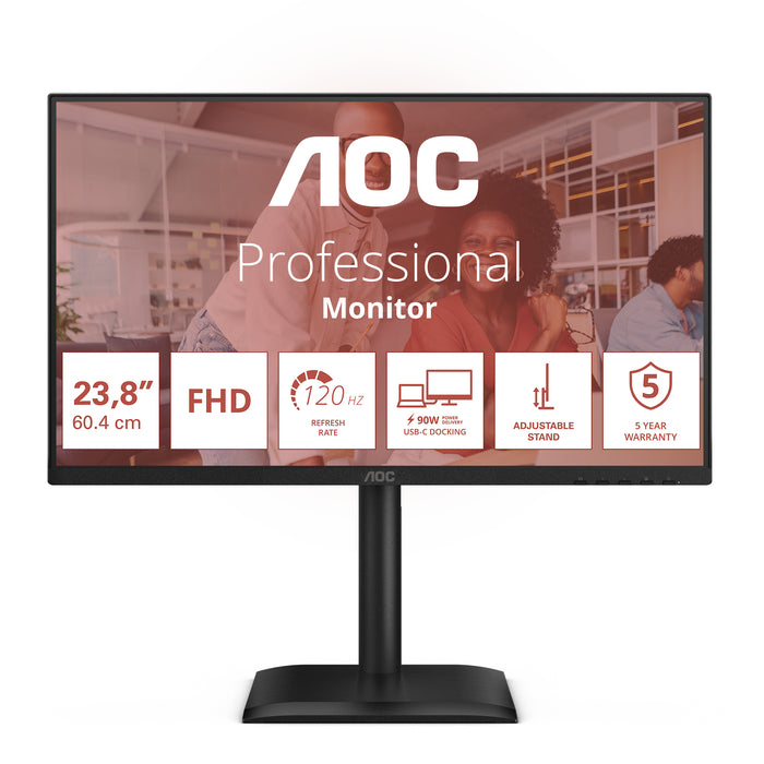 AOC E4 24E4CV, 60.5 cm (23.8"), 1920 x 1080 pixels, Full HD, LED, 4 ms, Black