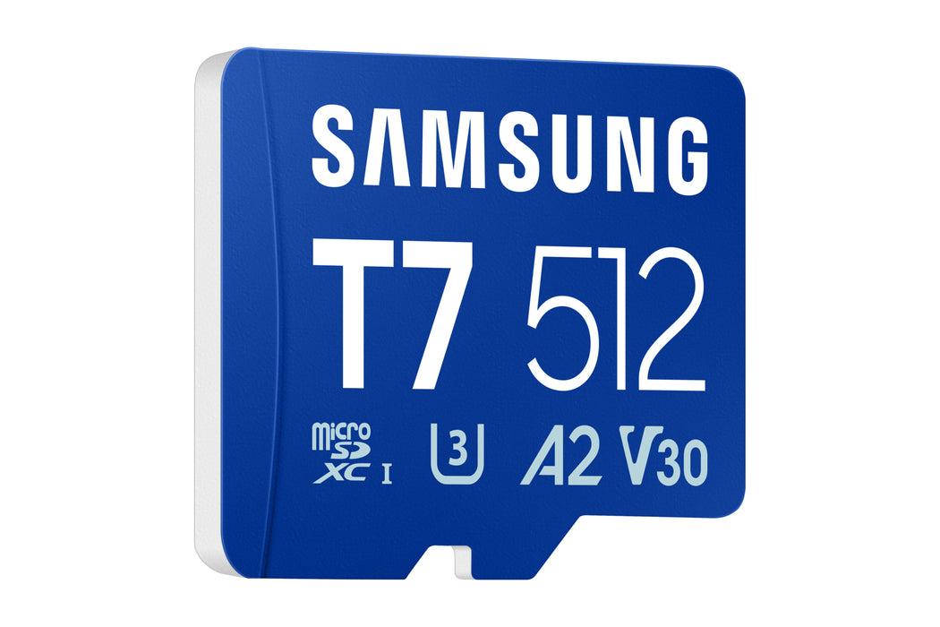 Samsung T7 microSD card, 512 GB, MicroSDHC, Class 10, UHS-I, 170 MB/s, Class 3 (U3)