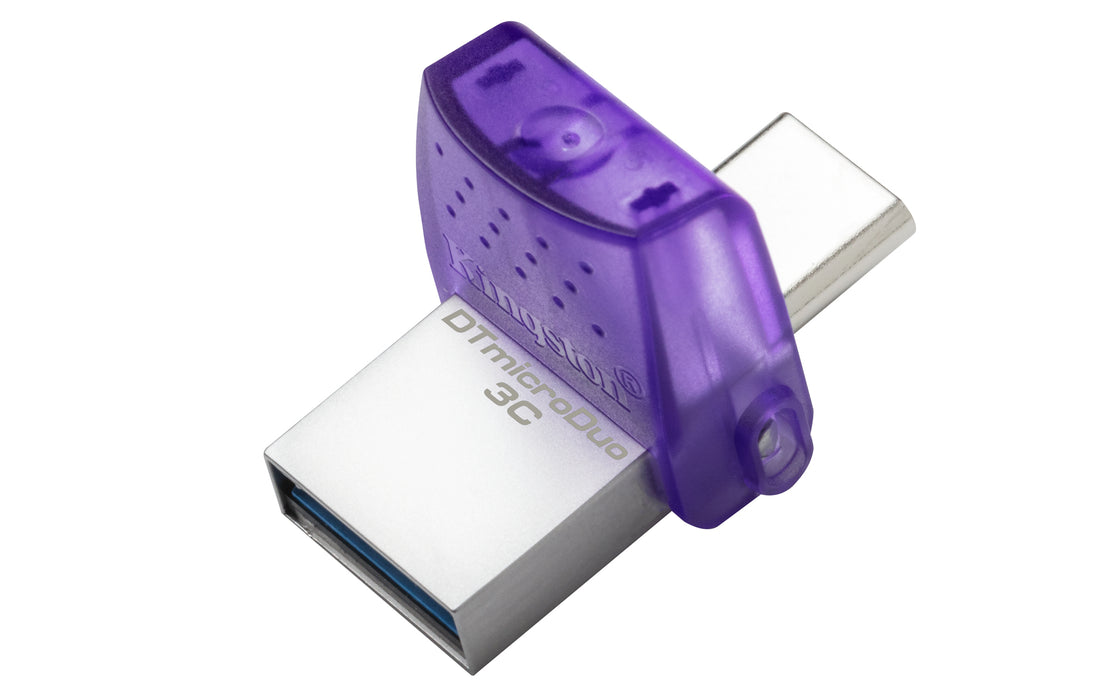 Kingston Technology DataTraveler 64GB microDuo 3C 200MB/s dual USB-A + USB-C, 64 GB, USB Type-A / USB Type-C, 3.2 Gen 1 (3.1 Gen 1), 200 MB/s, Other, Purple, Stainless steel