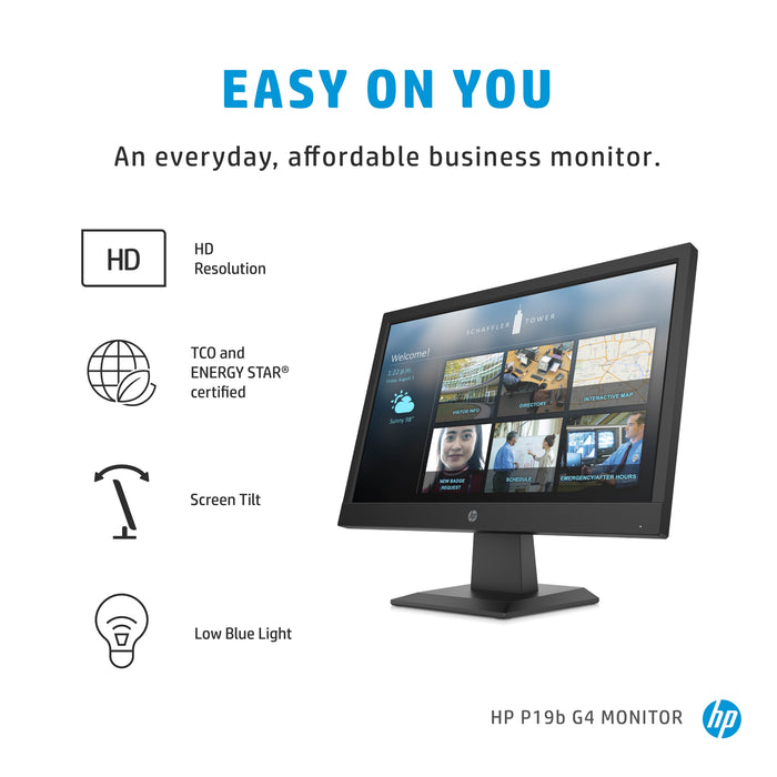 HP P19b G4 Monitor, 47 cm (18.5"), 1366 x 768 pixels, WXGA, LED, 5 ms, Black
