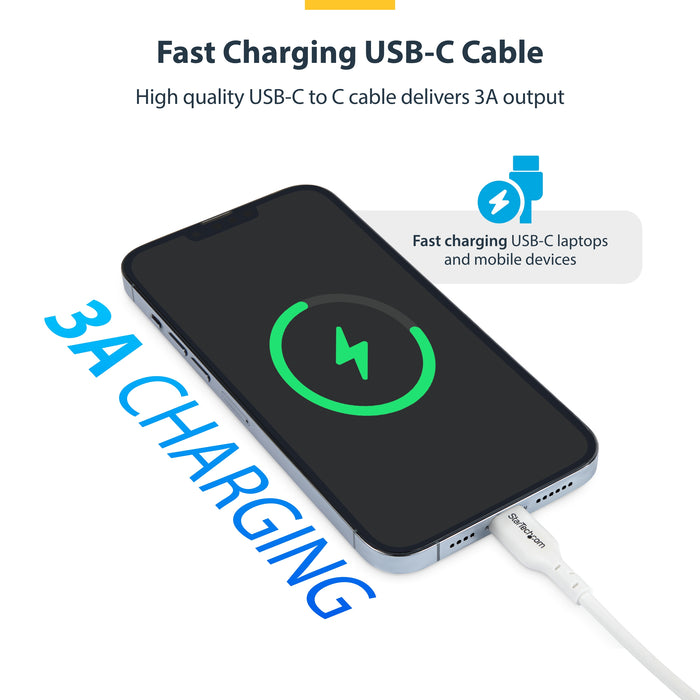 StarTech.com 3ft (1m) USB-C Charging Cable, Charge & Sync, 60W (3A) PD, USB 2.0 Laptop Charger Cable - White USB C Charging Cord, 1 m, USB C, USB C, USB 2.0, 0.48 Gbit/s, White