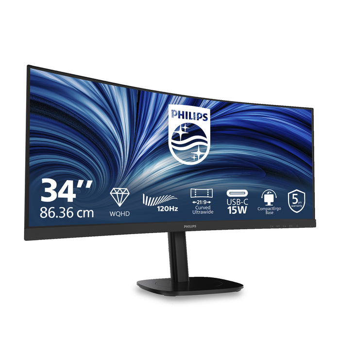Philips 34B2N3500C/00, 86.4 cm (34"), 3440 x 1440 pixels, Wide Quad HD, LCD, 4 ms, Black