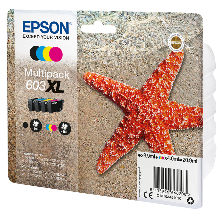 Epson Multipack 4-colours 603XL Ink, High (L) Yield, Black, Cyan, Magenta, Yellow, 8.9 ml, 4 ml, 1 pc(s), Multi pack