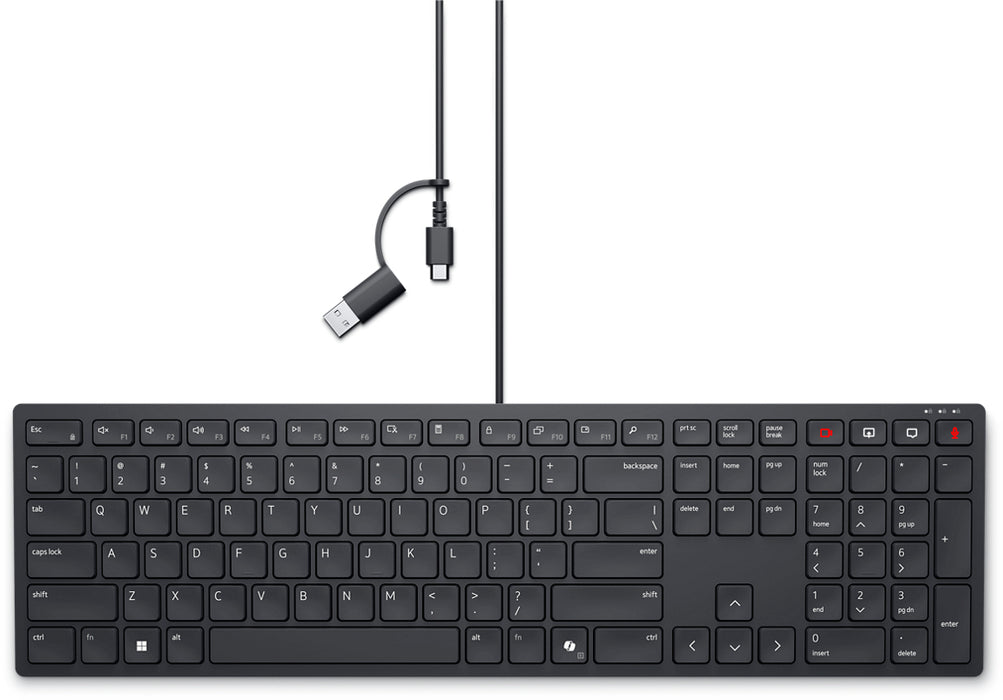 DELL KB525C, Full-size (100%), Wired, USB, Plunger key switch, QWERTY, Black