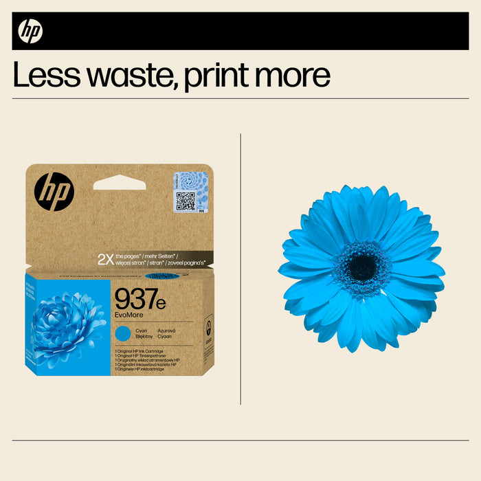 HP 937e EvoMore Cyan Original Ink Cartridge, High (XL) Yield, Cyan, 1 pc(s), 1650 pages, Single pack