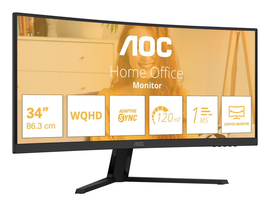 AOC B3 CU34B3E, 86.4 cm (34"), 3440 x 1440 pixels, Wide Quad HD, LED, 4 ms, Black