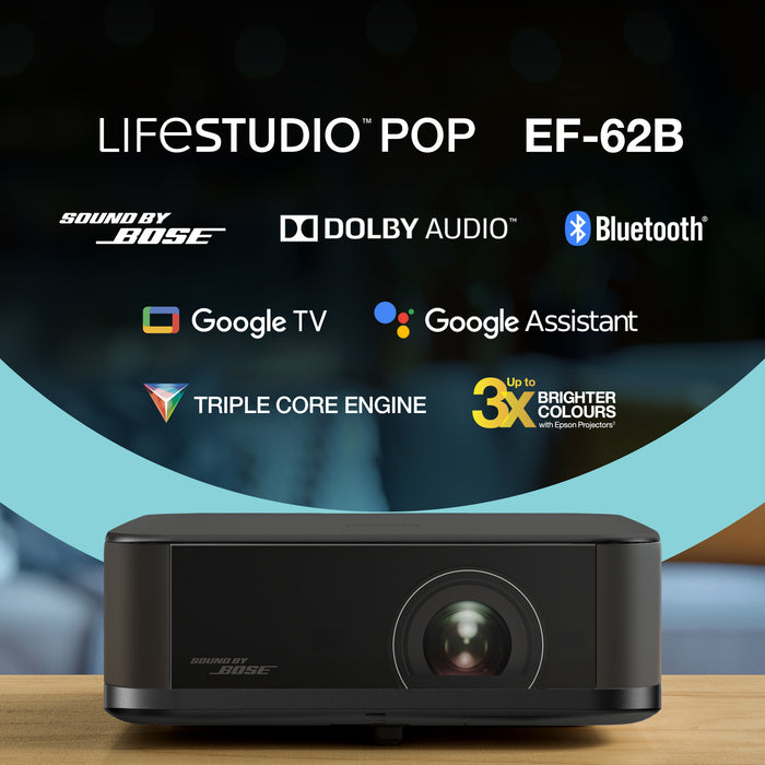 Epson Lifestudio Pop Plus — EF-62B Metallic Black, 700 ANSI lumens, 3LCD, 4K (4096x2400), 5000000:1, 16:9, 762 - 3810 mm (30 - 150")