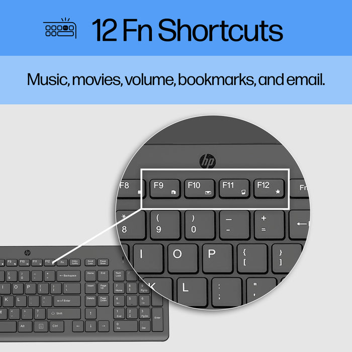 HP 150 Wired Keyboard, Full-size (100%), Wired, USB, Black