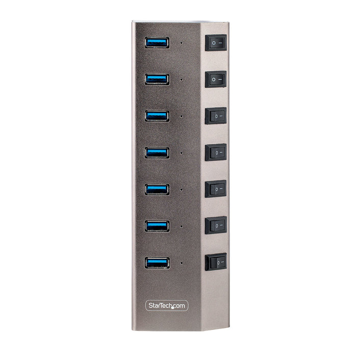 StarTech 7 Port Self-Powered USB C Hub with Individual On/Off Switches, USB 3.0 (5Gbps) Expansion Hub with Power Supply, Desktop Laptop USB-C to USB-A Splitter