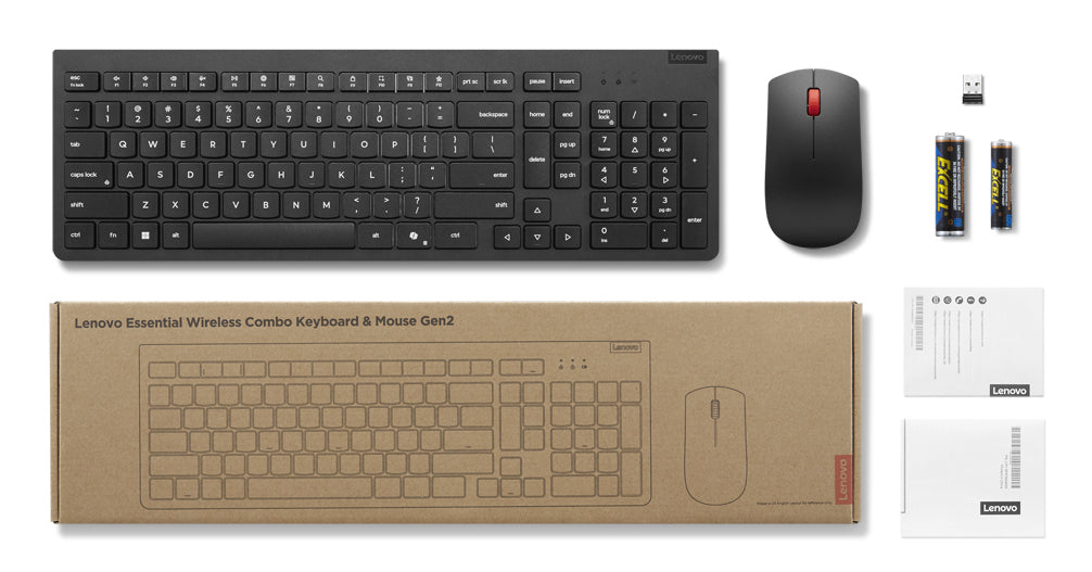 Lenovo 4X31R64490, Wireless, RF Wireless, Scissor key switch, QWERTY, Black, Mouse included