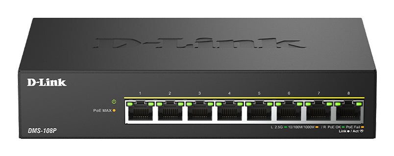 D-Link 8-Port 2.5G Multi-Gigabit PoE++ Unmanaged Switch, Unmanaged, 2.5G Ethernet (100/1000/2500), Power over Ethernet (PoE)