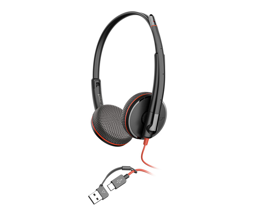 HP Poly Blackwire 3225 Stereo USB-C Headset +3.5mm Plug +USB-C/A Adapter (Bulk), Wired, 20 - 20000 Hz, Office/Call center, 92 g, Headset, Black