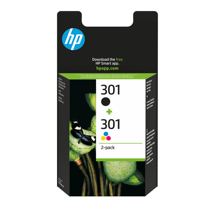 HP 301 2-pack Black/Tri-color Original Ink Cartridges, Standard Yield, Black, Cyan, Magenta, Yellow, Pigment-based ink, Dye-based ink, 3 ml, 3 ml