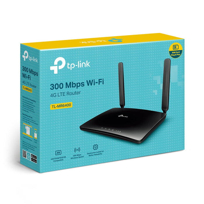 TP-Link TL-MR6400, Wi-Fi 4 (802.11n), Single-band (2.4 GHz), Ethernet LAN, 3G, Black, Tabletop router