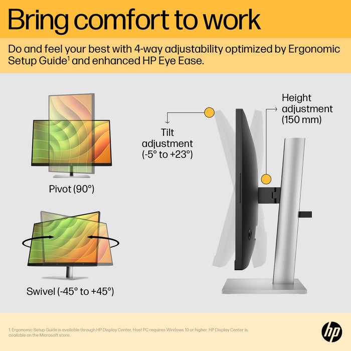 HP E24u G5 FHD USB-C Monitor, 60.5 cm (23.8"), 1920 x 1080 pixels, Full HD, LCD, 5 ms, Black, Silver