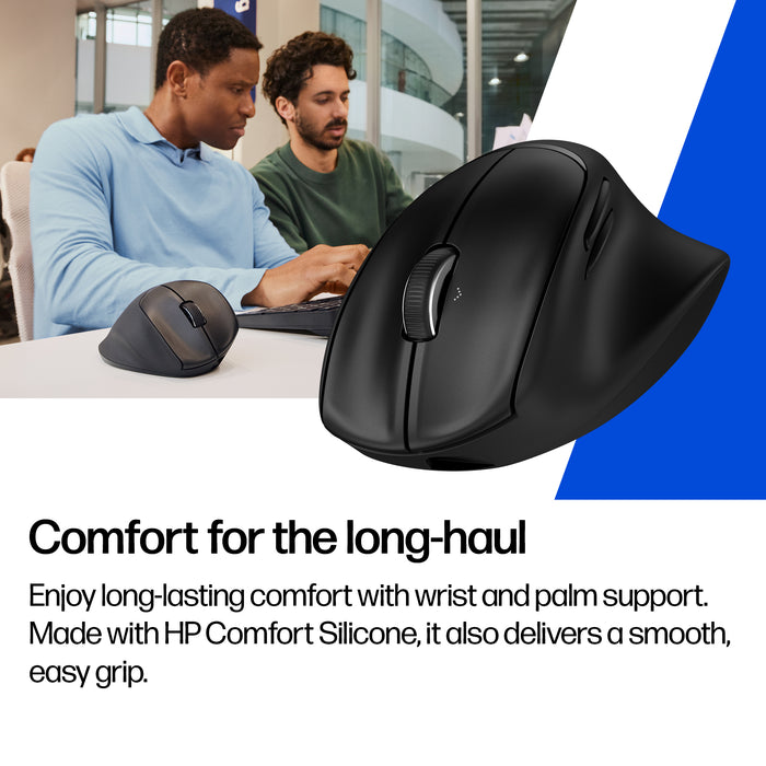 HP Tilt Ergonomic Mouse 725M, Right-hand, RF Wireless + Bluetooth, 6000 DPI, Black