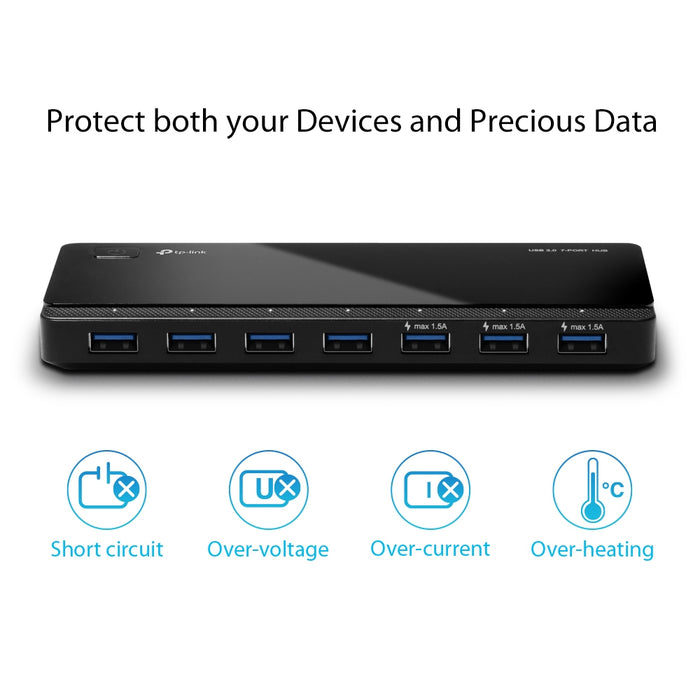 TP-Link UH700, USB 3.2 Gen 1 (3.1 Gen 1) Micro-B, USB 3.2 Gen 1 (3.1 Gen 1) Type-A, 5000 Mbit/s, Black, 1 m, USB