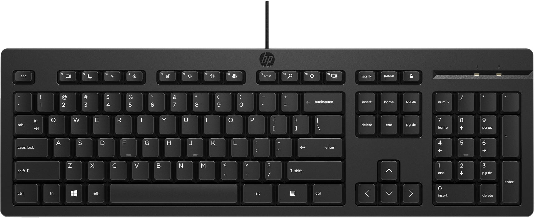 HP 125 Wired Keyboard, Full-size (100%), Wired, USB, Membrane, Black