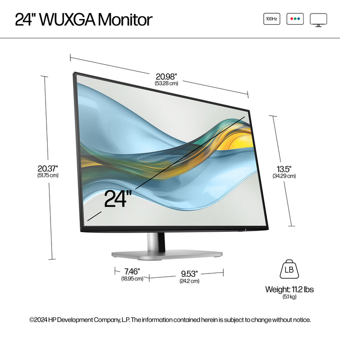 HP Series 5 Pro 24 inch WUXGA Monitor - 524pn, 61 cm (24"), 1920 x 1200 pixels, WUXGA, LCD, 5 ms, Black