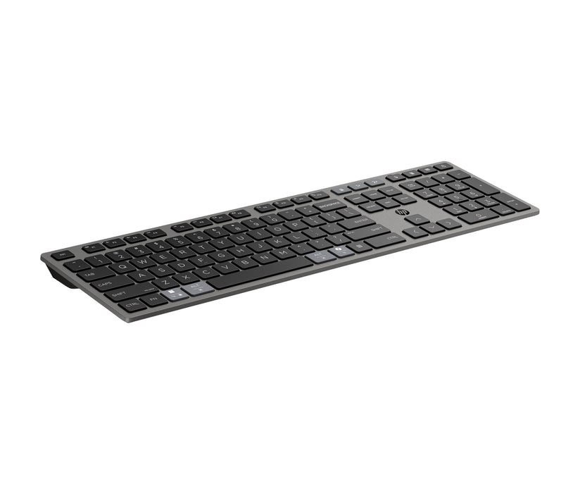 HP 725 Multi-Device Rechargeable Wireless Keyboard, Full-size (100%), Wireless, RF Wireless + Bluetooth, Black