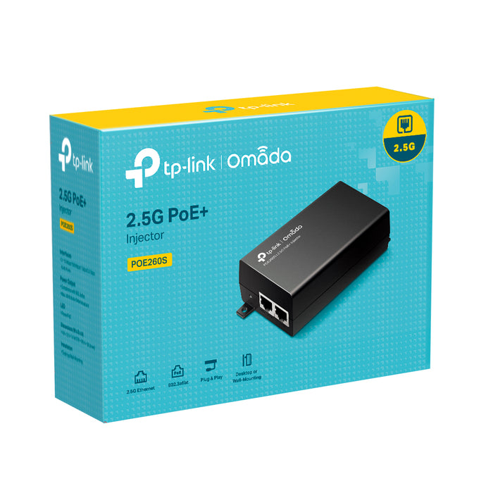 TP-Link Omada 2.5G PoE+ Injector Adapter, 2.5 Gigabit Ethernet, Fast Ethernet, Gigabit Ethernet, 10,100,1000,2500 Mbit/s, IEEE 802.3ab, IEEE 802.3af, IEEE 802.3at, IEEE 802.3bz, IEEE 802.3i, IEEE 802.3u, Black, 100 m, 30 W