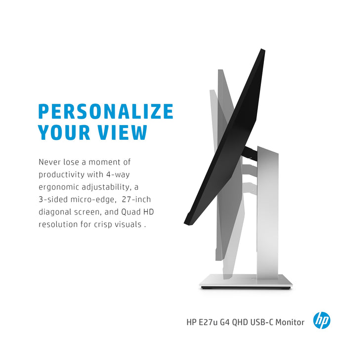 HP E27u G4 QHD USB-C Monitor, 68.6 cm (27"), 2560 x 1440 pixels, Quad HD, LED, 5 ms, Black, Silver