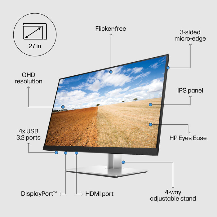 HP E-Series E27q G4 QHD Monitor, 68.6 cm (27"), 2560 x 1440 pixels, Quad HD, LCD, 5 ms, Black