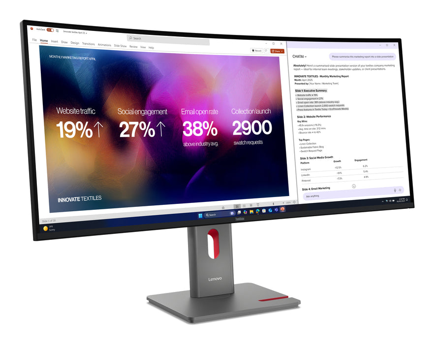 Lenovo ThinkVision P40WD-40 Monitor, 100.8 cm (39.7"), 5120 x 2160 pixels, WUHD, LCD, 6 ms, Black