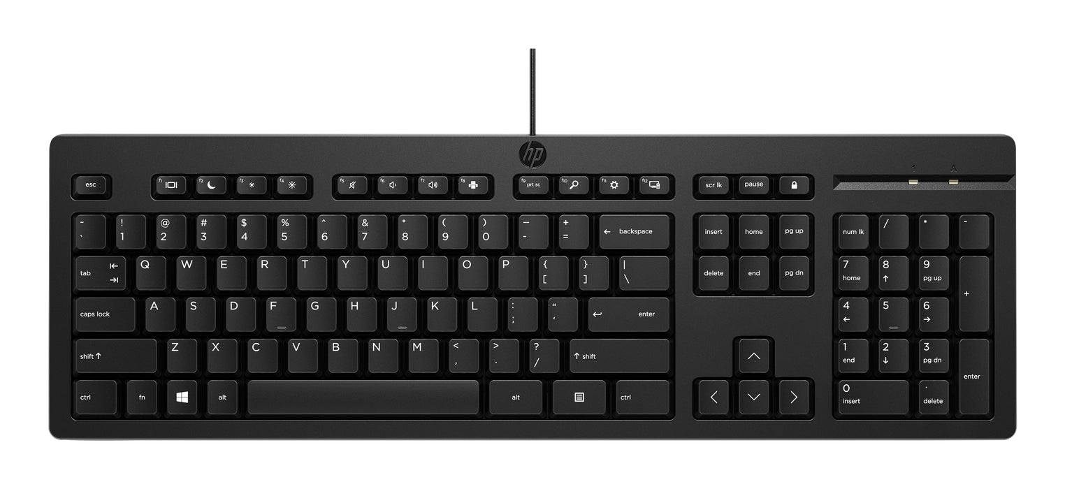 HP 125 Wired Keyboard, Full-size (100%), Wired, USB, Membrane, Black