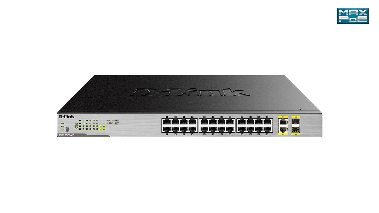 D-Link 24-Port Desktop Gigabit Unmanaged PoE Switch with 2 x 100/1000Mbps Combo Ports, Unmanaged, Gigabit Ethernet (10/100/1000), Power over Ethernet (PoE), Rack mounting