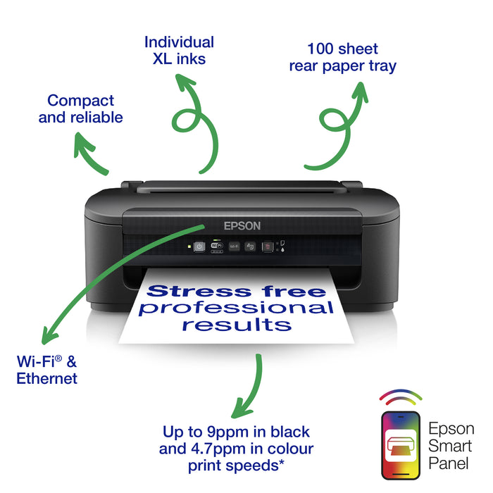 Epson WorkForce WF-2110W, Colour, 5760 x 1440 DPI, A4, 3000 pages per month, 34 ppm, Duplex printing