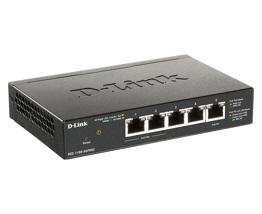 D-Link 5-Port Gigabit PoE Smart Managed Switch with 1 PD port, Managed, Gigabit Ethernet (10/100/1000), Full duplex, Power over Ethernet (PoE)
