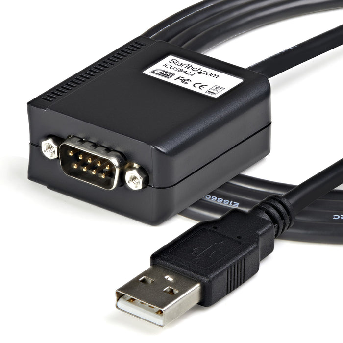 StarTech.com 6ft (1.8m) 1-Port Professional RS422/485 USB Serial Cable Adapter with COM Retention, USB to RS422 Adapter - TAA, DB9 M, USB-A FM, 1.8 m, Black
