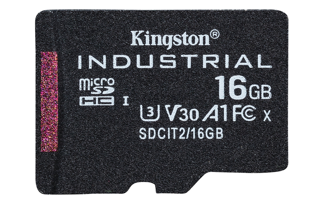 Kingston Technology 16GB microSDHC Industrial C10 A1 pSLC Card + SD Adapter, 16 GB, MicroSDHC, Class 10, UHS-I, 100 MB/s, 80 MB/s
