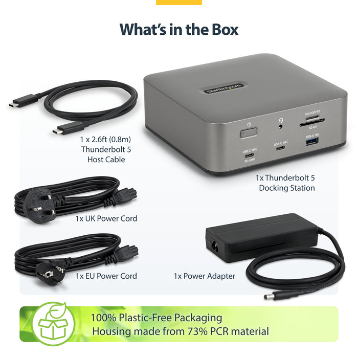 StarTech.com Thunderbolt 5 Universal Docking Station, Multi-Display Hub, 8K 60Hz or 4K 144Hz, 120Gbps Bandwidth Boost, 140W PD, 30W Phone Charging, USB 10Gbps, 2.5G LAN, Wired, Thunderbolt 5, 140 W, 3.5 mm, 10,100,1000,2500 Mbit/s, IEEE 802.3bz