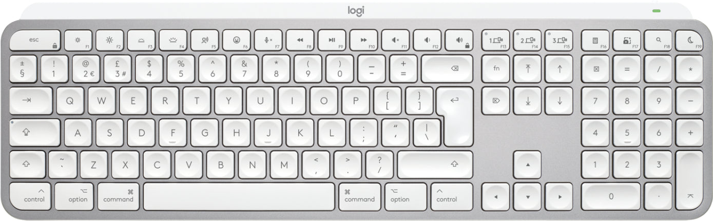 Logitech MX Keys S for Mac, Wireless, RF Wireless + Bluetooth, Scissor key switch, QWERTY, LED, Aluminium, White