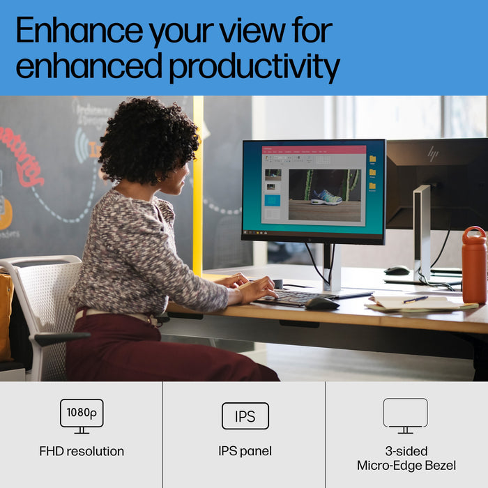 HP E24 G4 FHD Monitor, 60.5 cm (23.8"), 1920 x 1080 pixels, Full HD, LCD, 5 ms, Black, Silver