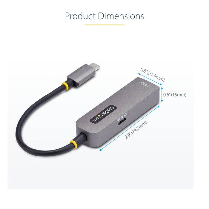 StarTech.com USB-C to Ethernet Adapter, NIC, 100W PD Pass-Through, USB 3.0 Type-C 1Gbps Multi Speed Network Adapter, Thunderbolt Compatible, Windows & Mac, Wired, USB Type-C, Ethernet, 5000 Mbit/s, Grey