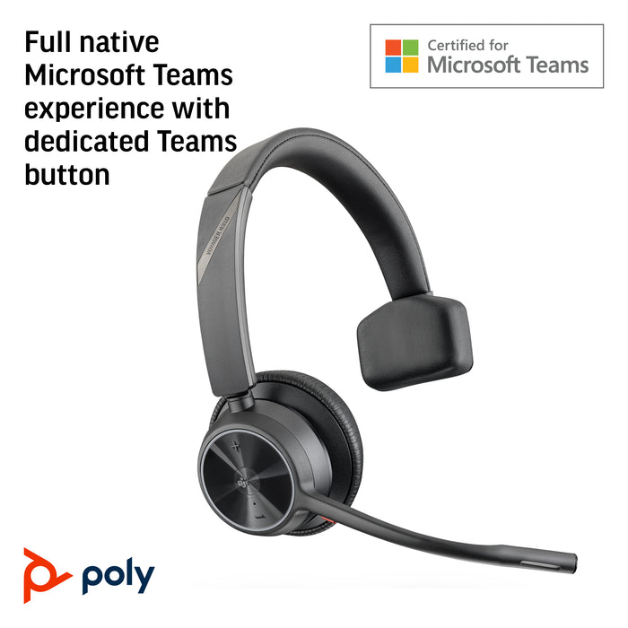 HP Poly Voyager 4310 Microsoft Teams Certified USB-C Headset +BT700 dongle, Wired & Wireless, Office/Call center, 20 - 20000 Hz, 122 g, Headset, Black