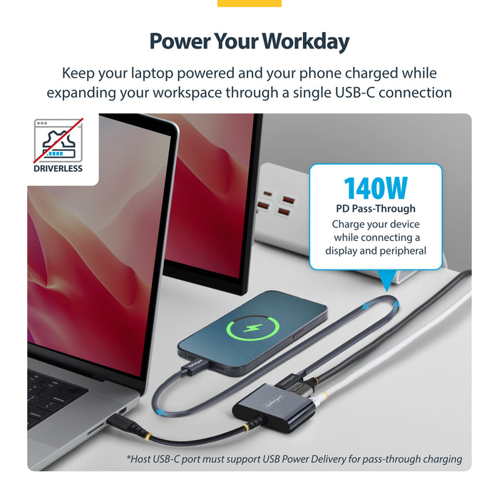 StarTech.com USB-C to HDMI Multiport Adapter with 140W PD Charging, 4K 60Hz HDMI, USB 5Gbps Hub, Mini Dock For MacBook / Dell / Thinkpad / HP / iPad / Tablets, Wired, USB 3.2 Gen 1 (3.1 Gen 1) Type-C, 140 W, Black, 5 Gbit/s, 4K Ultra HD