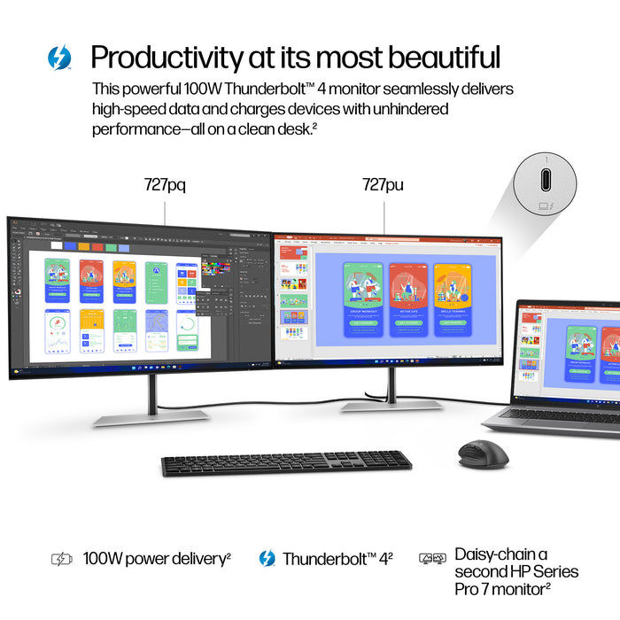 HP Series 7 Pro 27 inch QHD Thunderbolt 4 Monitor - 727pu, 68.6 cm (27"), 2560 x 1440 pixels, Quad HD, LCD, 5 ms