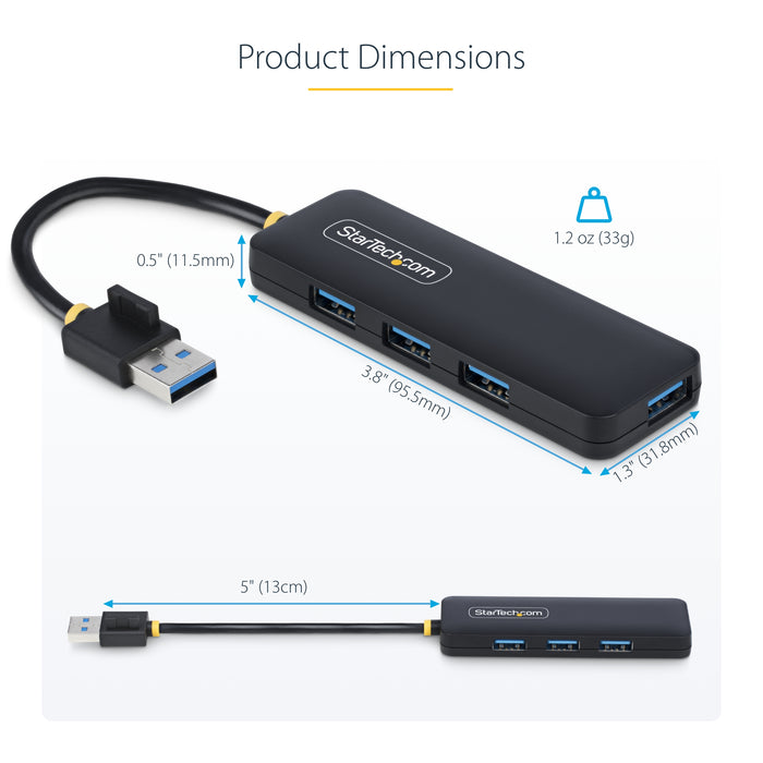 StarTech 4-Port USB-A Hub, USB 3.0 (5Gbps) Data Transfer, Bus Powered, Travel Mini Hub, Portable Multi-Port USB Splitter, Windows PC, MacBook, iMac, Chromebook, Surface and More