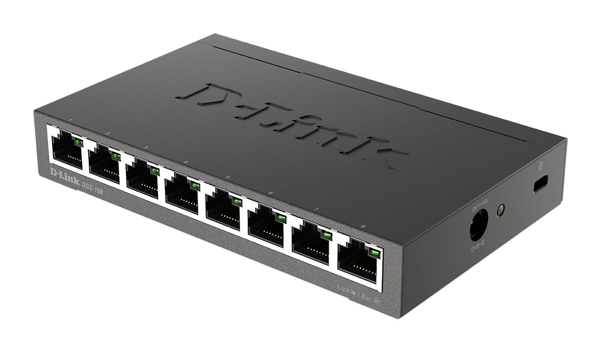 D-Link 8-Port Gigabit Unmanaged Desktop Switch, Unmanaged, L2, Gigabit Ethernet (10/100/1000), Full duplex