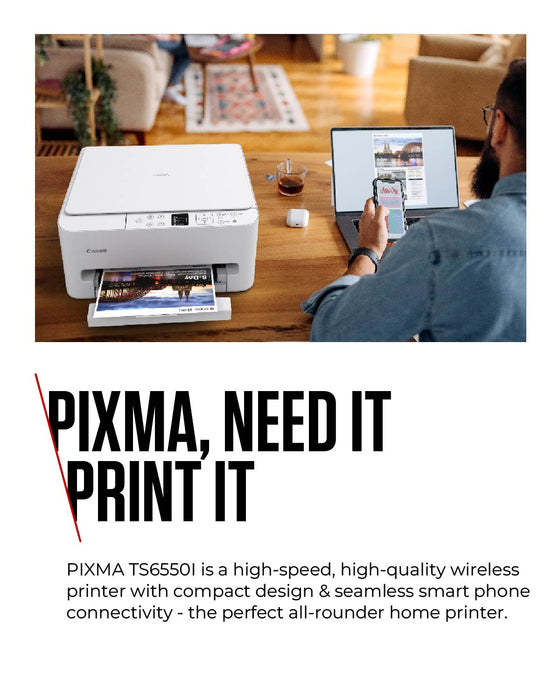 Canon PIXMA TS6550i, Inkjet, Colour printing, 1200 x 1200 DPI, A4, Direct printing, White