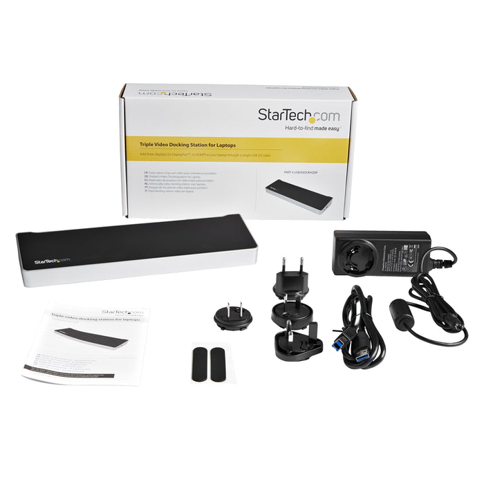 StarTech.com Triple-Monitor USB 3.0 Docking Station - 1x HDMI - 2x DisplayPort, Wired, USB 3.2 Gen 1 (3.1 Gen 1) Type-A, 3.5 mm, USB Type-A, 10,100,1000 Mbit/s, IEEE 802.3, IEEE 802.3ab, IEEE 802.3u